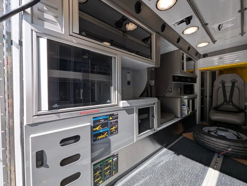 Interior module cabinets in the Demers MXP170E ambulance in stock at MacQueen