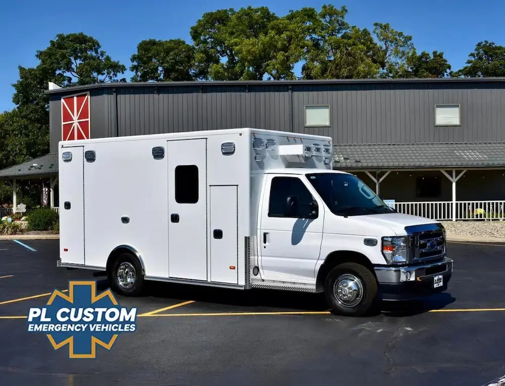 PL Custom ambulance with a modular patient compartment designed for emergency medical response and patient transport.