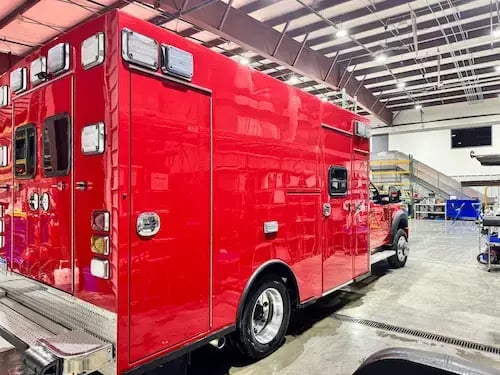 Refurbished ambulance patient module following remount process to improve reliability and long-term EMS performance.
