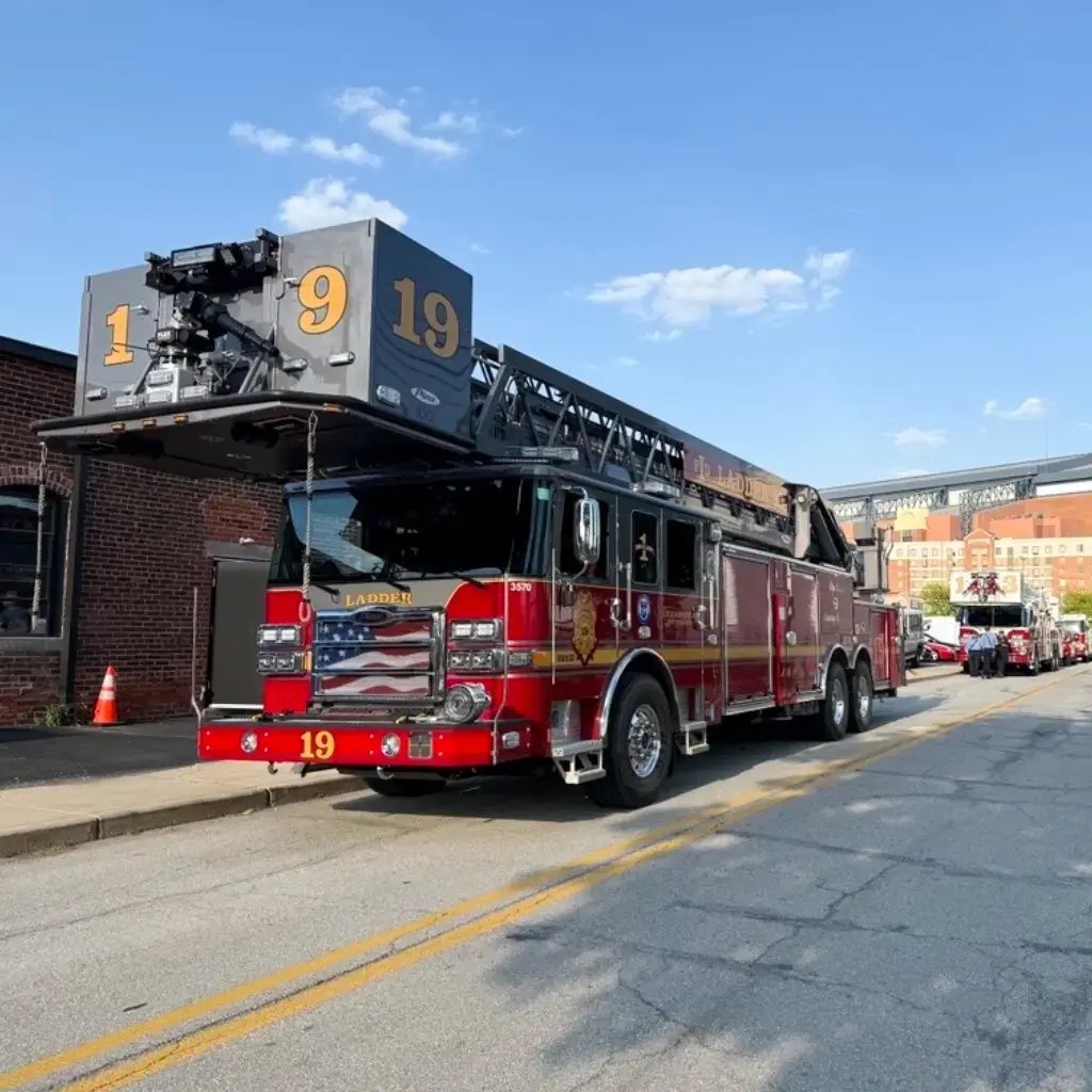 Pierce platform aerial fire truck delivered to the Indianapolis Fire Department, providing elevated firefighting access, advanced rescue capabilities, and dependable emergency response performance.