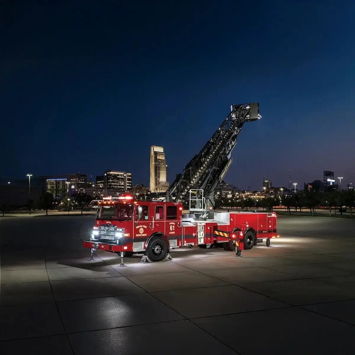 Pierce Ascendant aerial fire truck delivered to the Omaha Fire Department, featuring advanced aerial firefighting capabilities, enhanced reach, and reliable emergency response performance.
