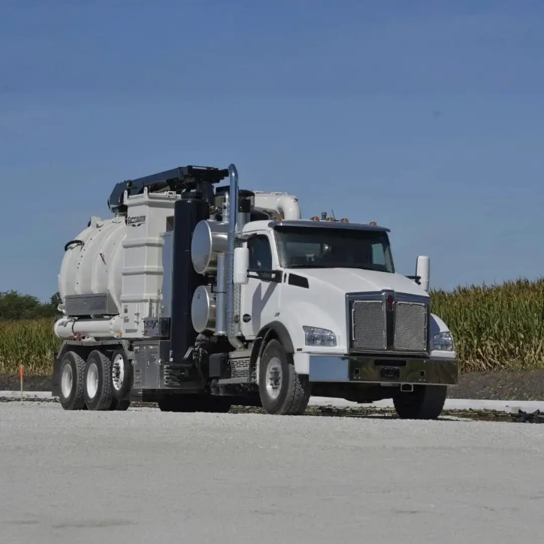 Guzzler Guzzcavator vacuum excavation truck positioned outdoors, showcasing its high-capacity vacuum system and debris tank for safe excavation and industrial cleaning applications.