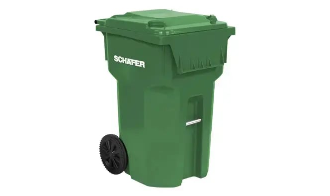 Green Schaefer B-Cart used for organized waste and recycling collection across residential and commercial settings.