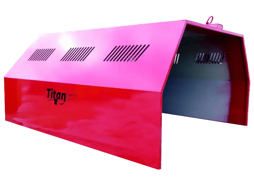 Titan Chipper Cap with background removed, highlighting its enclosed debris containment design for efficient collection and transport of wood chips and yard waste.