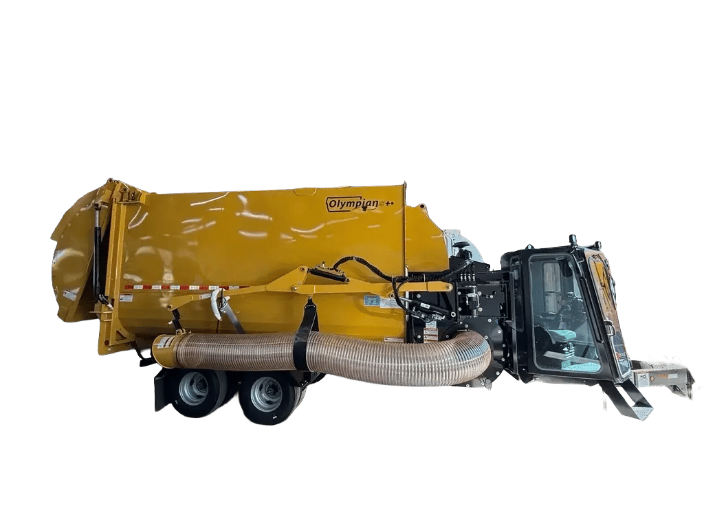 Titan Olympian Pro Plus trailered leaf vacuum with full enclosed can for safe and clean operation
