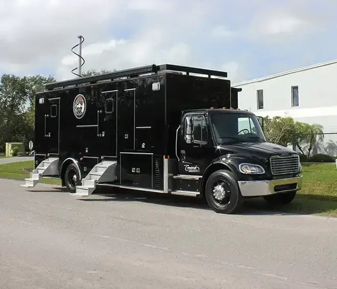 Mid-size police mobile command vehicle equipped for communications, incident management, and field operations support.