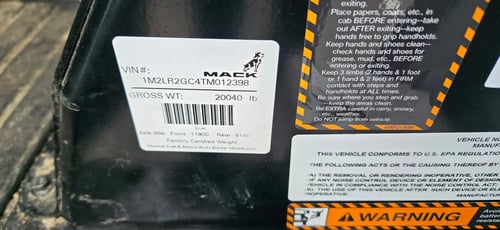 2026 McNeilus ZR Mack VIN certification label