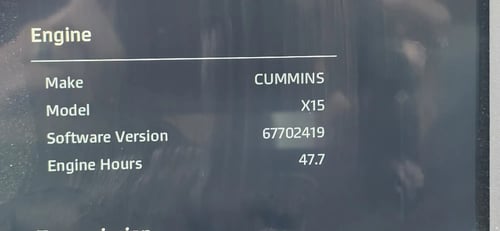 Cummins X15 engine hours display showing 47.7 hours