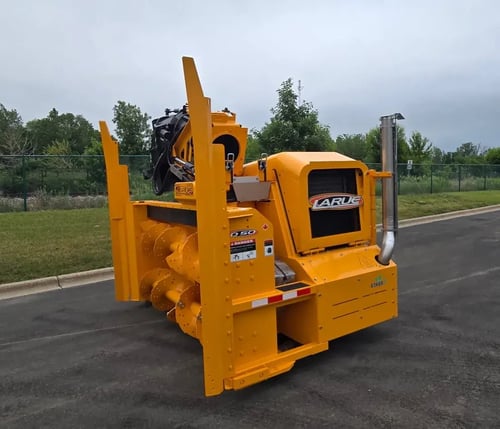 Larue D50 loader-mounted snow blower front left angle view