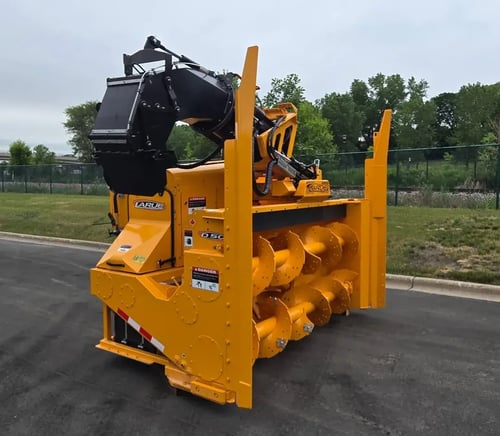 Larue D50 loader-mounted snow blower front left angle view