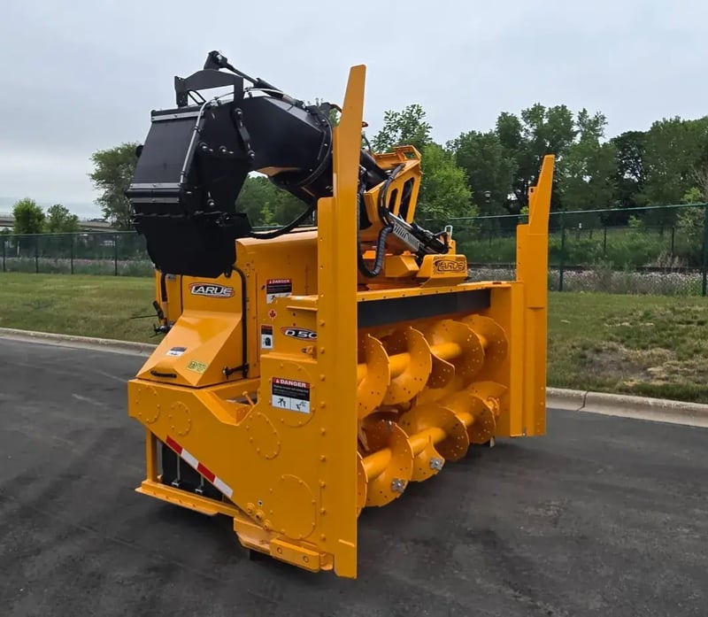 Larue D50 loader-mounted snow blower front left angle view