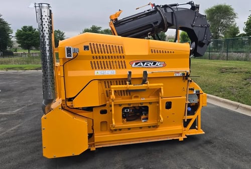 Larue D50 loader-mounted snow blower front view with intake housing