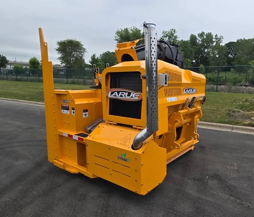 Larue D50 loader-mounted snow blower rear left angle view
