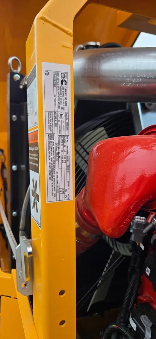 Engine emissions certification label on Larue D50 snow blower