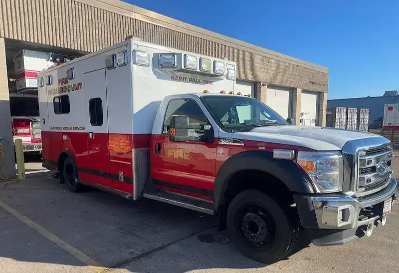 Remounted Type I ambulance combining a refurbished patient compartment with a newer chassis for continued service.