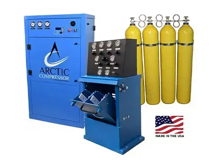 a 4 stage enclosed 2500 series Arctic compressor for SCBA tank refills