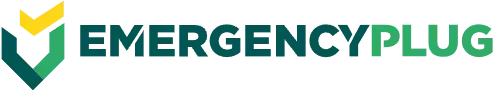 Emergency Plug logo featuring a shield-shaped icon and bold lettering, representing emergency leak containment solutions for hazardous material and environmental incidents.