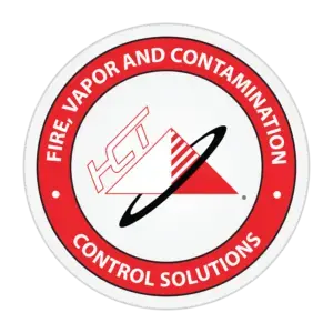 Fire Vapor and Contamination Control Solutions logo featuring a circular red-and-white design with industrial safety graphics representing fire suppression and hazard mitigation services.