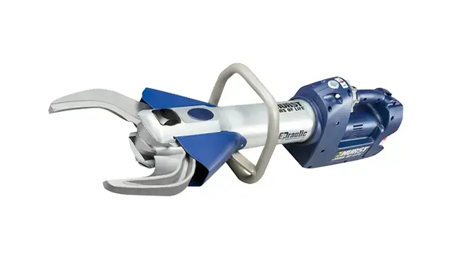 HURST S 799E2 hydraulic cutter supporting efficient rescue access and patient extrication operations.
