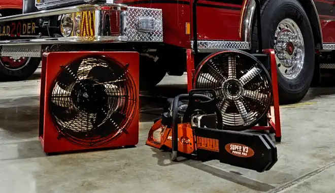 Firefighting ventilation fans and smoke ejectors for positive pressure ventilation, smoke control, and emergency response operations.