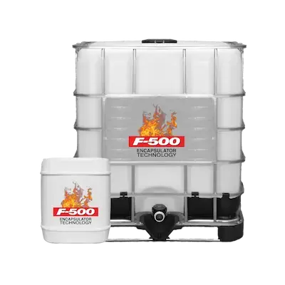 Hazard Control Technologies F-500 EA fire suppression agent engineered for rapid cooling, vapor suppression, and mitigation of Class A, Class B, and lithium-ion battery fires.