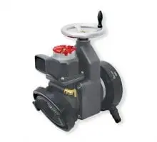 Kochek gate valve with elbow connection engineered for directional water flow management during firefighting operations.