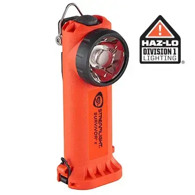Streamlight Survivor X right-angle light available in rechargeable or alkaline configurations for dependable firefighter and rescue illumination.