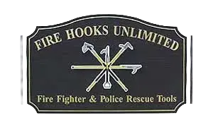Fire Hooks Unlimited logo featuring crossed rescue tools and decorative signage, representing firefighting, rescue, and emergency response equipment.