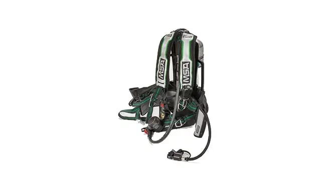 MSA G1 SCBA ExtendAire II system enabling emergency air sharing between firefighters during rescue and rapid intervention operations.