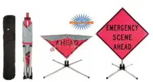 Cortina Quadra Flex compact sign system providing portable traffic control and hazard notification for emergency and work zone operations.