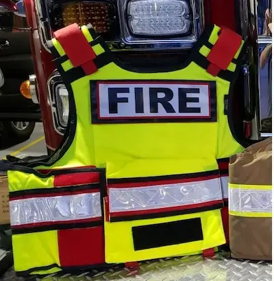 Fire Ninja Protector high-visibility red traffic safety and ballistic vest offering enhanced visibility and protective performance for emergency responders.